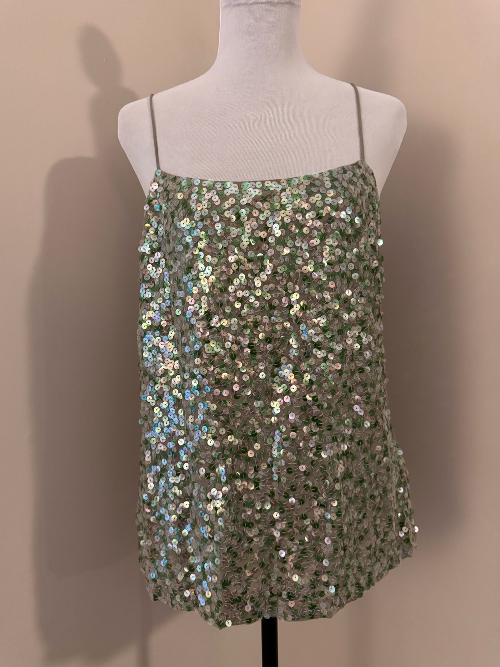 J.Crew 100% Silk Sequin Front Cami Tank Top Size 6 Sage Grey Vintage Mid-2000s